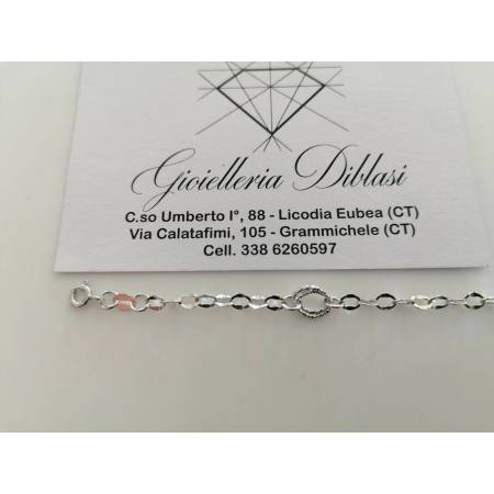 BRACCIALE ORO BIANCO Donna 18 Karati 750% Maglia Lucida CATENA Larga Con Ovali - 2