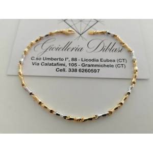 BRACCIALE ORO Bicolore GIALLO BIANCO 18 Kt 750% Uomo Donna Unisex Maglia CATENA - 1