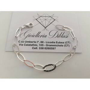 BRACCIALE ORO BIANCO Donna 18 Karati 750% Maglia Lucida CATENA Larga Con Ovali - 1