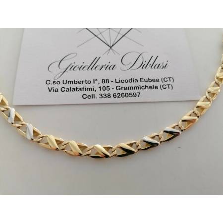 BRACCIALE In ORO 18 Karati 750% Uomo Donna Bicolore GIALLO BIANCO Maglia Catena - 1