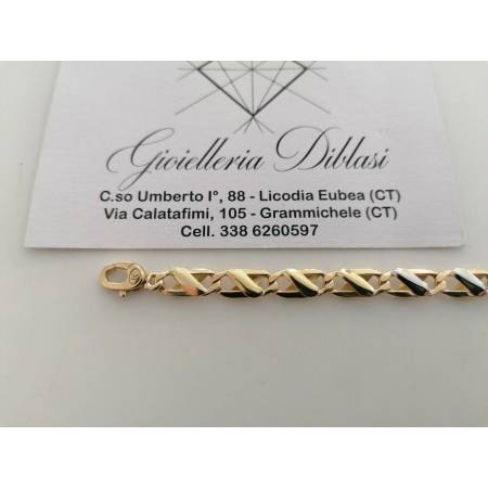 BRACCIALE In ORO 18 Karati 750% Uomo Donna Bicolore GIALLO BIANCO Maglia Catena - 2