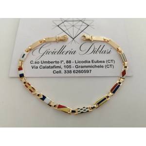 BRACCIALE Uomo ORO GIALLO 18 Karati 750% Semirigido Maglia Smaltata Con Bandiere - 1