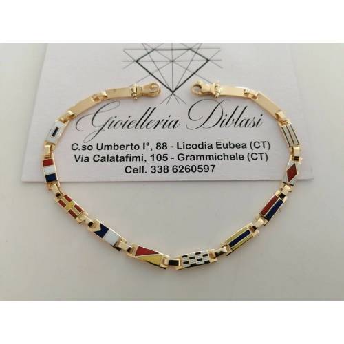 BRACCIALE Uomo ORO GIALLO 18 Karati 750% Semirigido Maglia Smaltata Con Bandiere - 1
