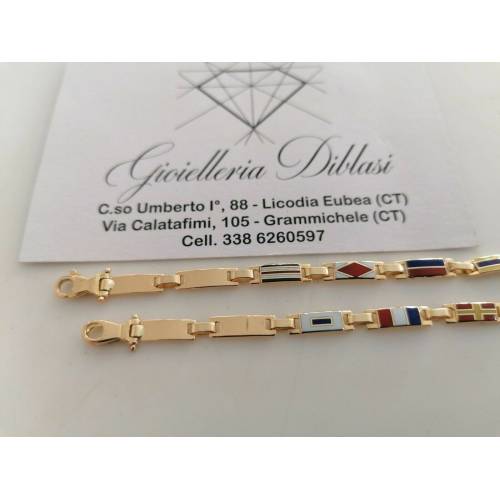 BRACCIALE Uomo ORO GIALLO 18 Karati 750% Semirigido Maglia Smaltata Con Bandiere - 2