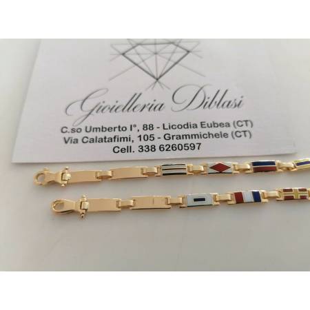 BRACCIALE Uomo ORO GIALLO 18 Karati 750% Semirigido Maglia Smaltata Con Bandiere - 2