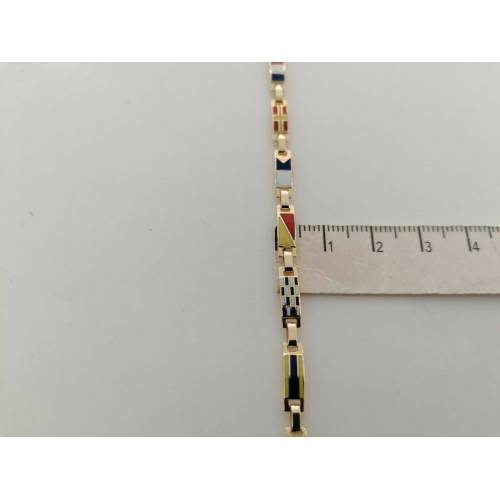 BRACCIALE Uomo ORO GIALLO 18 Karati 750% Semirigido Maglia Smaltata Con Bandiere - 3