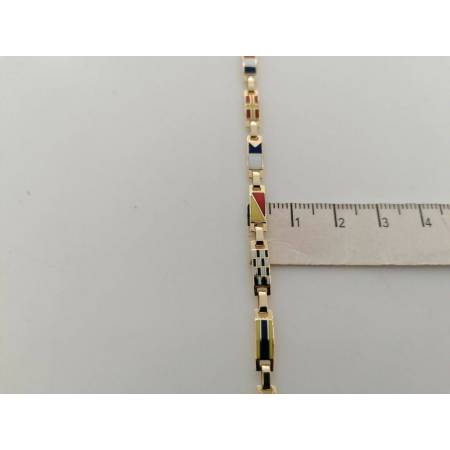 BRACCIALE Uomo ORO GIALLO 18 Karati 750% Semirigido Maglia Smaltata Con Bandiere - 3