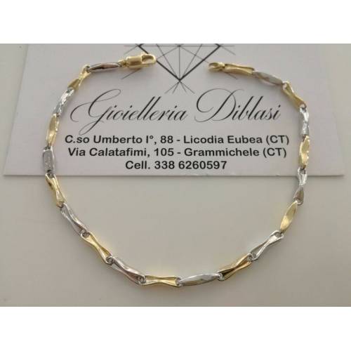 BRACCIALE In ORO 18 Karati 750% Uomo Donna Bicolore GIALLO BIANCO Maglia Catena - 1