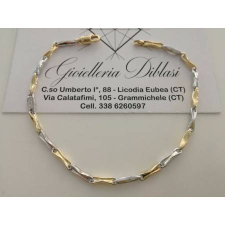 BRACCIALE In ORO 18 Karati 750% Uomo Donna Bicolore GIALLO BIANCO Maglia Catena - 1