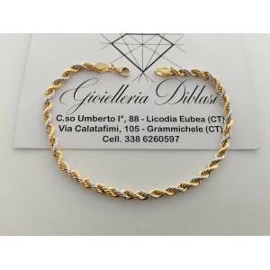 BRACCIALE ORO 18 Karati 750% Donna Bicolore GIALLO BIANCO Catena Maglia CORDA - 1
