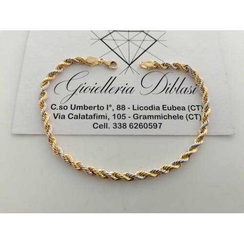 BRACCIALE ORO 18 Karati 750% Donna Bicolore GIALLO BIANCO Catena Maglia CORDA - 1