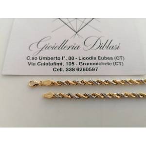 BRACCIALE ORO 18 Karati 750% Donna Bicolore GIALLO BIANCO Catena Maglia CORDA - 1 2