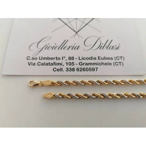 BRACCIALE ORO 18 Karati 750% Donna Bicolore GIALLO BIANCO Catena Maglia CORDA - 2