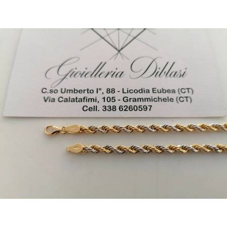 BRACCIALE ORO 18 Karati 750% Donna Bicolore GIALLO BIANCO Catena Maglia CORDA - 2