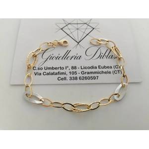 BRACCIALE ORO 18 Kt 750% Donna Bicolore GIALLO BIANCO Maglia A Catena Con Ovali - 1