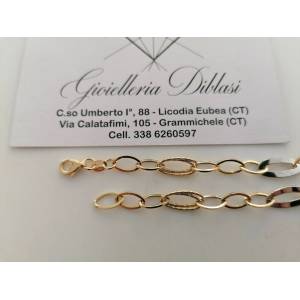 BRACCIALE ORO 18 Kt 750% Donna Bicolore GIALLO BIANCO Maglia A Catena Con Ovali - 1 2