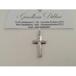 CIONDOLO CROCE Oro 18 Karati 750% Oro Bianco e Diamante Pendente Made in Italia - 1
