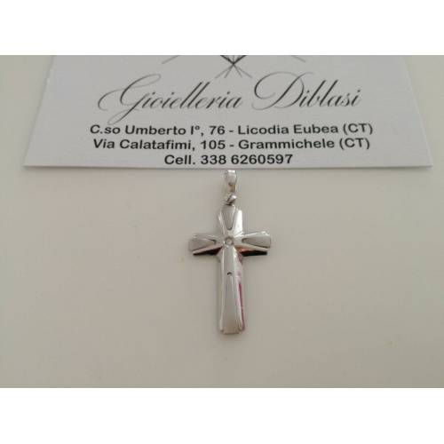 CIONDOLO CROCE Oro 18 Karati 750% Oro Bianco e Diamante Pendente Made in Italia - 1