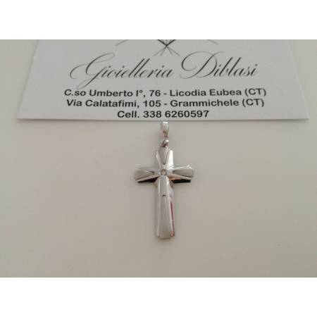 CIONDOLO CROCE Oro 18 Karati 750% Oro Bianco e Diamante Pendente Made in Italia - 1