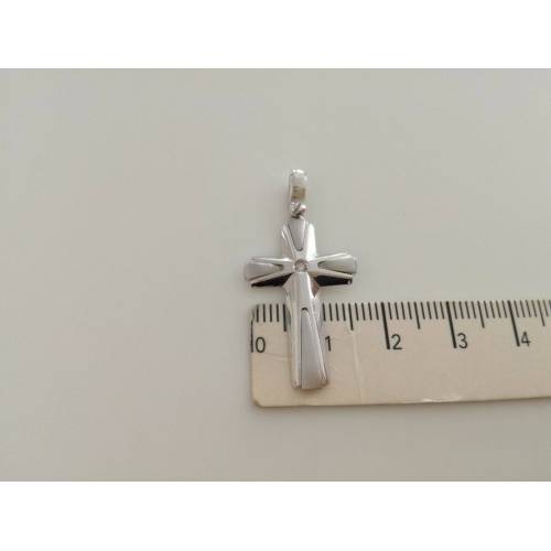 CIONDOLO CROCE Oro 18 Karati 750% Oro Bianco e Diamante Pendente Made in Italia - 2