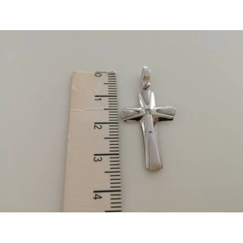 CIONDOLO CROCE Oro 18 Karati 750% Oro Bianco e Diamante Pendente Made in Italia - 3