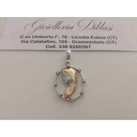 MEDAGLIA CIONDOLO PENDENTE MADONNA IN ORO BICOLORE E ZAFFIRI (18 KT 750%) - 1
