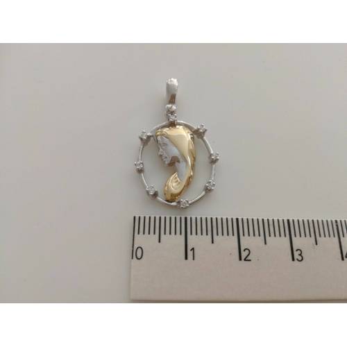 MEDAGLIA CIONDOLO PENDENTE MADONNA IN ORO BICOLORE E ZAFFIRI (18 KT 750%) - 2