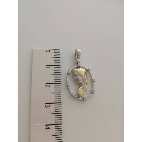 MEDAGLIA CIONDOLO PENDENTE MADONNA IN ORO BICOLORE E ZAFFIRI (18 KT 750%) - 3