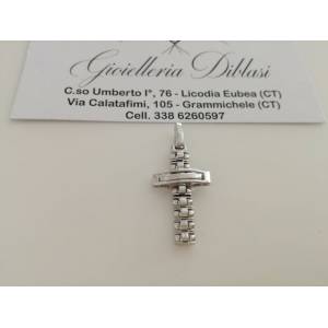 CIONDOLO CROCE Pendente Oro 18 Kt 750% Oro Bianco Uomo Donna Unisex Made Italy - 1