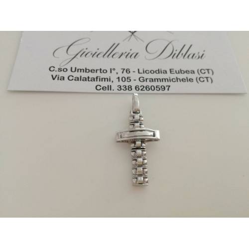 CIONDOLO CROCE Pendente Oro 18 Kt 750% Oro Bianco Uomo Donna Unisex Made Italy - 1
