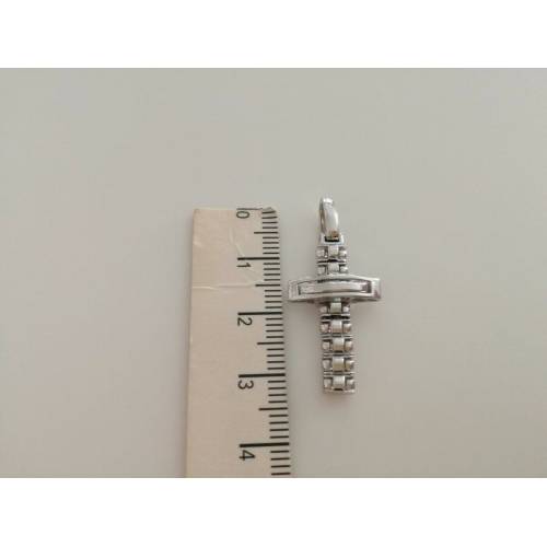 CIONDOLO CROCE Pendente Oro 18 Kt 750% Oro Bianco Uomo Donna Unisex Made Italy - 3