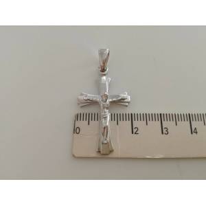 CIONDOLO Oro 18 Kt 750% CROCE Sacra CROCEFISSO CRISTO Pendente Oro Bianco Italy - 1 2
