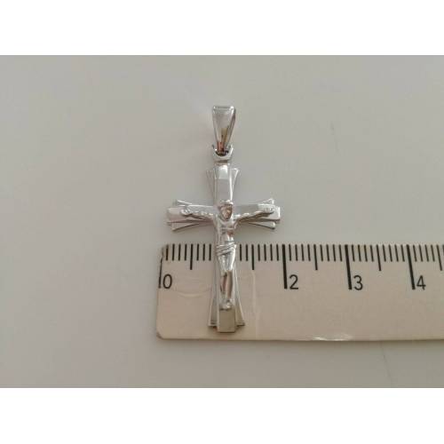 CIONDOLO Oro 18 Kt 750% CROCE Sacra CROCEFISSO CRISTO Pendente Oro Bianco Italy - 2