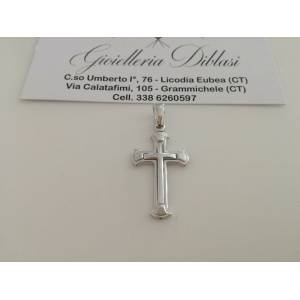 CIONDOLO CROCE Pendente Oro 18 Kt 750% Oro Bianco Uomo Donna Unisex Made Italy - 1