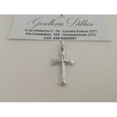 CIONDOLO CROCE Pendente Oro 18 Kt 750% Oro Bianco Uomo Donna Unisex Made Italy - 1