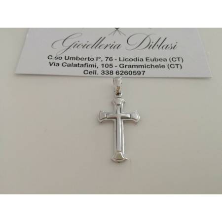 CIONDOLO CROCE Pendente Oro 18 Kt 750% Oro Bianco Uomo Donna Unisex Made Italy - 1