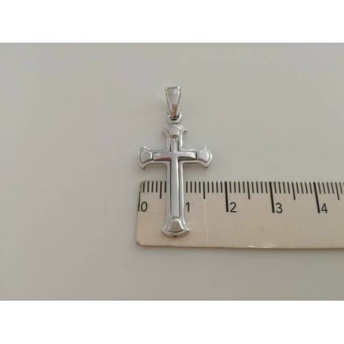 CIONDOLO CROCE Pendente Oro 18 Kt 750% Oro Bianco Uomo Donna Unisex Made Italy - 2