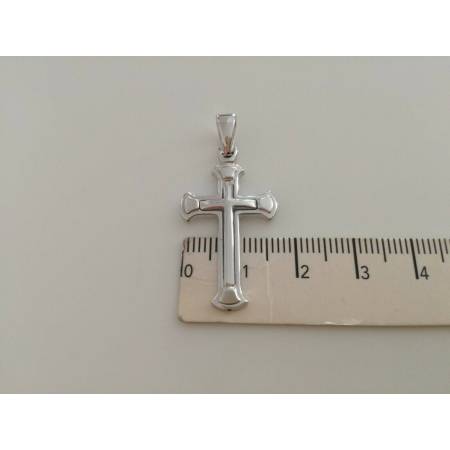 CIONDOLO CROCE Pendente Oro 18 Kt 750% Oro Bianco Uomo Donna Unisex Made Italy - 2