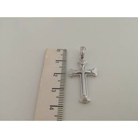 CIONDOLO CROCE Pendente Oro 18 Kt 750% Oro Bianco Uomo Donna Unisex Made Italy - 3