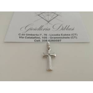 CIONDOLO CROCE Oro 18 Kt 750% Oro Bianco e Diamante CROCEFISSO Pendente Italy - 1