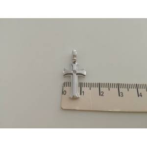 CIONDOLO CROCE Oro 18 Kt 750% Oro Bianco e Diamante CROCEFISSO Pendente Italy - 1 2