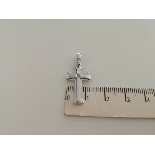 CIONDOLO CROCE Oro 18 Kt 750% Oro Bianco e Diamante CROCEFISSO Pendente Italy - 2