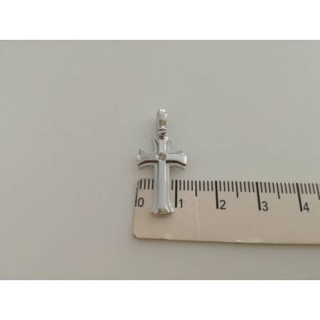 CIONDOLO CROCE Oro 18 Kt 750% Oro Bianco e Diamante CROCEFISSO Pendente Italy - 2