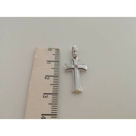 CIONDOLO CROCE Oro 18 Kt 750% Oro Bianco e Diamante CROCEFISSO Pendente Italy - 3