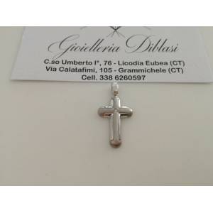 CIONDOLO CROCE Pendente Oro 18 Karati 750% Oro Bianco e Diamante made in Italia - 1