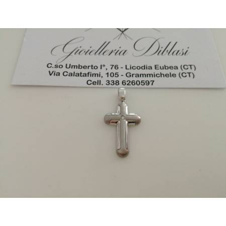 CIONDOLO CROCE Pendente Oro 18 Karati 750% Oro Bianco e Diamante made in Italia - 1
