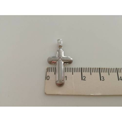 CIONDOLO CROCE Pendente Oro 18 Karati 750% Oro Bianco e Diamante made in Italia - 2