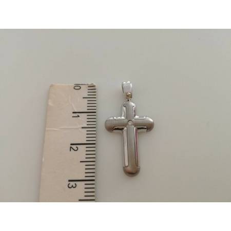 CIONDOLO CROCE Pendente Oro 18 Karati 750% Oro Bianco e Diamante made in Italia - 3