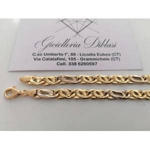 COLLANA Unisex ORO Bicolor GIALLO BIANCO 18 Karati 750% COLLIER Catena Girocollo - 1 2