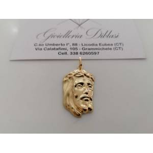 CIONDOLO Pendente MEDAGLIA VOLTO DI GESU' CRISTO ORO GIALLO 18 KARATI 750%/1000 - 1